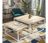 Kama Set Of 2 Modern Coffee Tables Laminated Pvc Tops On Metal Base Large And Small Matching Duo Legs White Tabletop Sonoma Oak