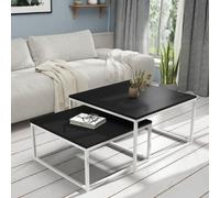 Kama Set Of 2 Modern Coffee Tables Laminated Pvc Tops On Metal Base Large And Small Matching Duo Legs White Tabletop Black