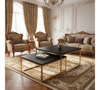 Kama Set Of 2 Modern Coffee Tables Laminated Pvc Tops On Metal Base Large And Small Matching Duo Legs Gold Tabletop Black