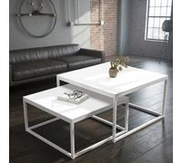 Kama Set Of 2 Modern Coffee Tables Laminated Pvc Tops On Metal Base Large And Small Matching Duo Legs White Tabletop Matt White