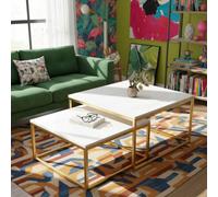 Kama Set Of 2 Modern Coffee Tables Laminated Pvc Tops On Metal Base Large And Small Matching Duo Legs Gold Tabletop Matt White