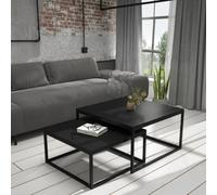 Kama Set Of 2 Modern Coffee Tables Laminated Pvc Tops On Metal Base Large And Small Matching Duo Legs Black Tabletop Black