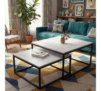 Kama Set Of 2 Modern Coffee Tables Laminated Pvc Tops On Metal Base Large And Small Matching Duo Legs Black Top Light Concrete