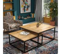 Kama Set Of 2 Modern Coffee Tables Laminated Pvc Tops On Metal Base Large And Small Matching Duo Legs Black Tabletop Artisan Oak