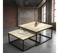 Kama Set Of 2 Modern Coffee Tables Laminated Pvc Tops On Metal Base Large And Small Matching Duo Legs Black Tabletop Sonoma Oak