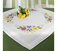 Kamaca Embroidery Pack "Flower Garland" Design - Embroidery Cloth 80 cm x 80 cm / Marked Cross Stitch / 100 % Cotton Embroidery Thread / Seamed with Woven Trim / High Quality / Ready For Immediate Use / For Self-Embroidering