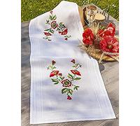 KAMACA Poppy Flowers Embroidery Kit, 80 x 80 cm Cotton Table Runner, Magic Stem Stitch, Satin Stitch, for DIY Embroidery