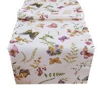 Kamaca Series Butterflies in a Flower Meadow in Cream with Delicate Pastel Shades A Gem in any Room, Polyester, Cream - Multi-coloured, Tischläufer 40x140 cm