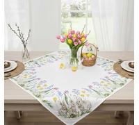 KAMACA Tablecloth Spring Easter Flowers Rabbits Decor Easter Bunny Easter Eggs Colourful Washable Kitchen Dining Table Table Decoration (85 x 85 cm Rabbits - Family)
