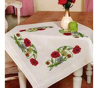 KAMACAEmbroidery Cross Stitch Pre-Drawn Cotton Kit, Template for Self-Embroidery, Adults (Poppies MD 80 x 80 cm)