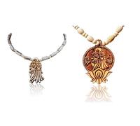 Kamada Combination of Shri Radhakrishna ji round pendant tulsi mala and exquisite radha krishna lotus Tulsi (basil) mala,Spritual Pendant Necklace for Women and Men