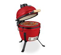 Relaxdays Kamado Barbecue, Ø 26 cm, Ceramic BBQ Grill, with Thermometer up to 450°C, Outdoor Cooking, Smoker, Egg Shape