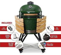 KAMADO BONO Green Egg BBQ Grill, 21" I Kamado BBQ Charcoal Grill with Dual Zone Grilling System I Ceramic bbq Smoker for Cooking, Smoking & Baking