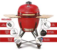 KAMADO BONO Ceramic BBQ Grill, 23" Grande, Red I Kamado BBQ Charcoal Grill with Dual Zone Grilling System I Egg BBQ Smoker for Cooking, Smoking & Baking