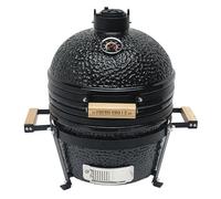 Kamado Grill 16" Ceramic Egg Charcoal Mini BBQ Smoker With Steel Stand Black Portable Outdoor Garden Barbecue Oven Smoking Baking Grilling 10-400°C Thermometer Utensils Kit Rain Cover