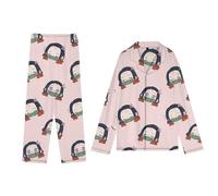 Kamado Nezuko Pajama Cute Anime Print Kawaii Cartoon Pajamas Two Piece Sets for Women Long Sleeve and Long Pants Sleepwear Loungewear