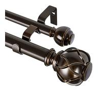 KAMANINA 1 Inch Double Curtain Rods 36 to 72 Inches (3-6 Feet) Window Telescoping Drapery Rod, Netted Texture Finials, Antique Bronze