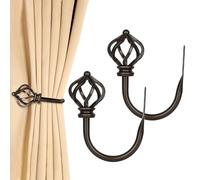 KAMANINA 2 Pack Bronze Curtain Holdbacks, U Form Wall Mounted Curtain Tiebacks, Decorative Curtain Drapery Holdback with Twisted Cage Finials for Fixed Curtain or Hanging Items
