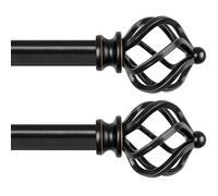 KAMANINA 2 Pack Curtain Poles 80 to 218 cm, Black Curtain Pole for Eyelet Curtains, Splicing and Telescoping Curtain Rod with Twisted Cage Finials