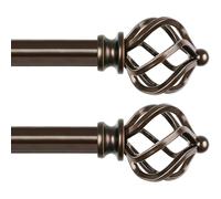 KAMANINA 2 Pack Curtain Poles 80 to 218 cm, Bronze Curtain Pole for Eyelet Curtains, Splicing and Telescoping Curtain Rod with Twisted Cage Finials