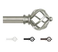 KAMANINA Antique Silver Curtain Poles 80 to 148 cm, Adjustable Decorative Window Curtain Poles for Eyelet Curtains, 19 mm Diameter Curtain Rods with Twisted Cage Finials