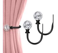 KAMANINA Black Curtain Holdbacks 2 Pack, U Form Crystal Decorative Curtain Holdback, Wall Mounted Curtain Tieback Hooks for Fixed Curtain or Hanging Items