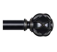 KAMANINA Black Curtain Pole 80 to 365 cm, 22 mm Diameter Single Curtain Rod, Adjustable Curtain Poles for Eyelet Curtains with Netted Texture Finials