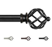KAMANINA Black Curtain Poles for Eyelet Curtains 80 to 365 cm, 19 mm Diameter Extendable Curtain Rods, Decoraive Window Curtain Pole with Twisted Cage Finials