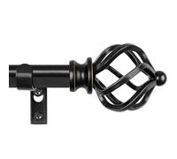 KAMANINA Black Curtain Poles for Windows 80 to 148 cm, 19 mm Diameter Curtain Poles for Eyelet Curtains, Splicing and Telescoping Curtain Rods with Twisted Cage Finials