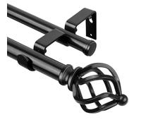 KAMANINA Black Double Curtain Pole, Extendable Curtain Poles 167-304 cm | Double Curtain Rod, Adjustable, Metal, Wall Mounted, 22mm Diameter, Heavy Duty, Load 13KG, with Twisted Cage Finial, for Door