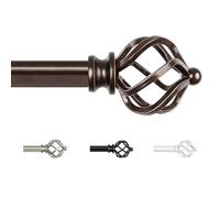 KAMANINA Bronze Curtain Poles for Eyelet Curtains 80 to 292 cm, 19 mm Diameter Curtain Pole with Twisted Cage Finials for Window, Kids Bedroom