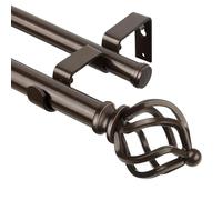 KAMANINA Bronze Double Curtain Pole, Extendable Curtain Poles 132-182 cm | Double Curtain Rod, Adjustable, Metal, Wall Mounted, 22mm Diameter, Heavy Duty, Load 13KG, with Twisted Cage Finial, for Door