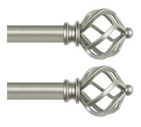 KAMANINA Curtain Poles 19 mm Diameter Curtain Poles for Eyelet Curtains, 80 to 148 cm Adjustable Decorative Window Curtain Rods with Twisted Cage Finials, 2 Pack, Antique Silver