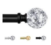 KAMANINA Curtain Poles 80 to 148 cm, Black Curtain Poles for Eyelet Curtains, Adjustable Decorative Window Curtain Pole with Round Translucent Finials