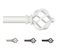 KAMANINA Curtain Poles 80 to 218 cm, White Curtain Pole for Eyelet Curtains, 19 mm Diameter Splicing and Telescoping Curtain Rod with Twisted Cage Finials