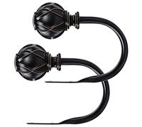 KAMANINA Decorative Curtain Drapery Holdbacks, Curtain Tiebacks Hooks with Screws Wall Mounted, Netted Texture Finials for Drapes Window Home Decoration, Black (1 Pair/2 Pack), Small