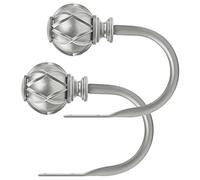 KAMANINA Decorative Curtain Drapery Holdbacks, Curtain Tiebacks Hooks with Screws Wall Mounted, Netted Texture Finials for Drapes Window Home Decoration, Antique Silver (1 Pair/2 Pack), Small
