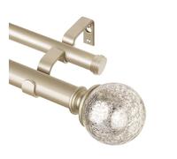 KAMANINA Double Curtain Rods 66 to 120 Inches (5.5-10 Feet), Telescoping Splicing Curtain Rod for Windows 54 to 115 Inches, 7/8 Inch Decorative Curtain Rods with Crackle Glass Finials, Champagne Gold