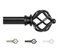 KAMANINA Extendable Curtain Poles 80-300 cm, Black Curtain Pole for Bedroom | Adjustable Curtain Pole, Wall Mounted, Metal, 19 mm Diameter, Load 10 KG, with Twisted Cage Finials, Easy Installation