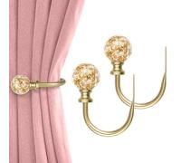 KAMANINA Gold Curtain Holdbacks 2 Pack, U Form Crystal Decorative Curtain Holdback, Wall Mounted Curtain Tieback Hooks for Fixed Curtain or Hanging Items