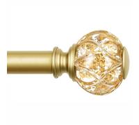 KAMANINA Gold Curtain Rod 32 to 58 Inch (2.6-4.8 ft), 7/8 Adjustable Single Curtain Rods for Windows 28 to 48 Inch, Decorative Splicing Drapery Rods with Crystal Translucent Finials