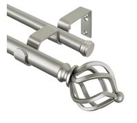 KAMANINA Silver Double Curtain Pole, Extendable Curtain Poles 182-365 cm | Double Curtain Rod, Adjustable, Metal, Wall Mounted, 22mm Diameter, Heavy Duty, Load 13KG, with Twisted Cage Finial, for Door
