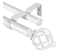 KAMANINA White Double Curtain Pole, Extendable Curtain Poles 182-365 cm | Double Curtain Rod, Adjustable, Metal, Wall Mounted, 22mm Diameter, Heavy Duty, Load 13KG, with Twisted Cage Finial, for Door