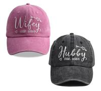 Kamaple 2 PCS Hubby and Wifey 2025 Hats for Men Women, Funny Adjustable Cotton Embroidered Couple Gifts Baseball Cap, Embroidered Wifey Pink Hubby Black, One size