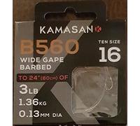 Kamasan B560 Wide Gape Barbed Size 16 To 3lb Nylon 10 Hooks Per Packet