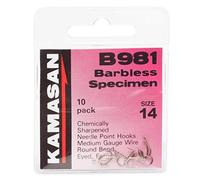 Kamasan B981 Eyed Barbless Hooks - Size 14, One Size