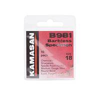 Kamasan B981 Eyed Barbless Hooks - Size 18, Brown, One Size