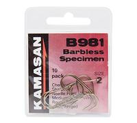 Kamasan B981 Eyed Barbless Hooks - Size 2, Brown, One Size