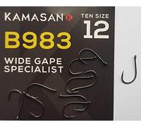 KAMASAN B983 WIDE GAPE SIZE 12 FISHING HOOKS WITH ANGLED EYE CARP COARSE TACKLE PERCH DROP SHOT (10 HOOKS PER PACKET)