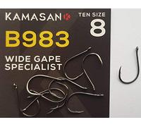 KAMASAN B983 WIDE GAPE SIZE 8 FISHING HOOKS WITH ANGLED EYE CARP COARSE TACKLE PERCH DROP SHOT DROPSHOTTING (10 HOOKS PER PACKET)